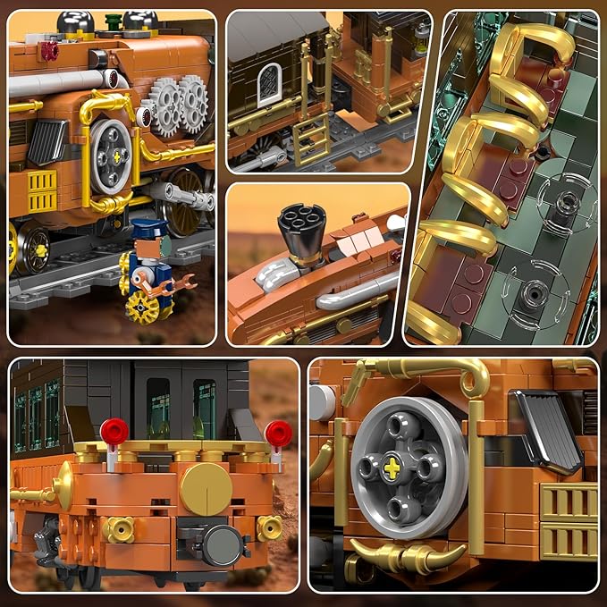 Mould King 12046 Steampunk Train Building Set Western Train with Track Buildable Model with Battery Display Model Toy for Adults Collection Enthusiasts (1954 Pieces)