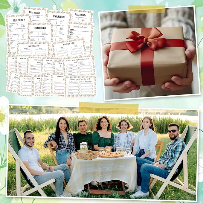 Spring Friendly Feud Game with 2 Answer Buzzers Floral Feud Cards for Family Game Night Fun Trivia Quiz for Party Office Class Groups Team Building