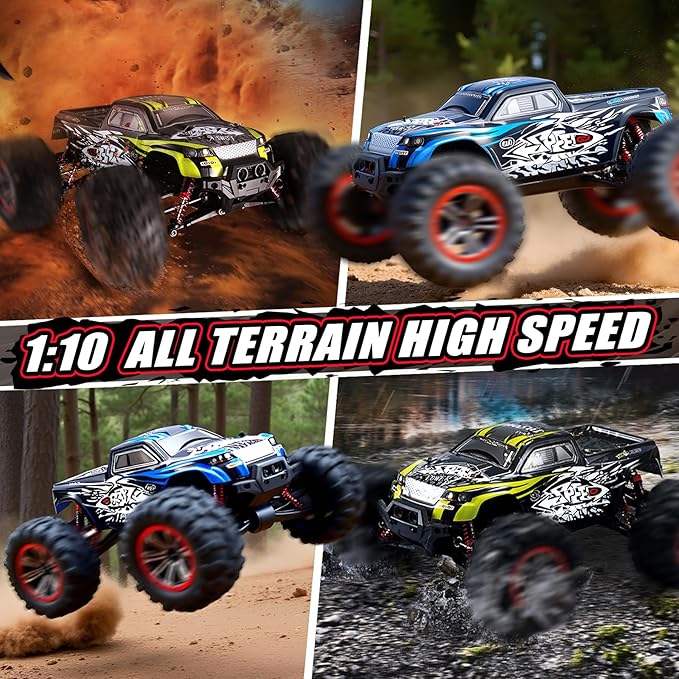 1/10 RTR Fast RC Cars30mph Hobby Electric Off-Road Monster TruckWaterproof High Speed RC Car 4WD Blue Remote Control Car with Two Rechargeable Batteries