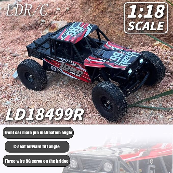 LDRC 18499 RC Climbing Car 1/18 Full Proportion Rc Offroad 4x4 Crawler Pipe Rack Vehicle Cars Model RTR (Red)