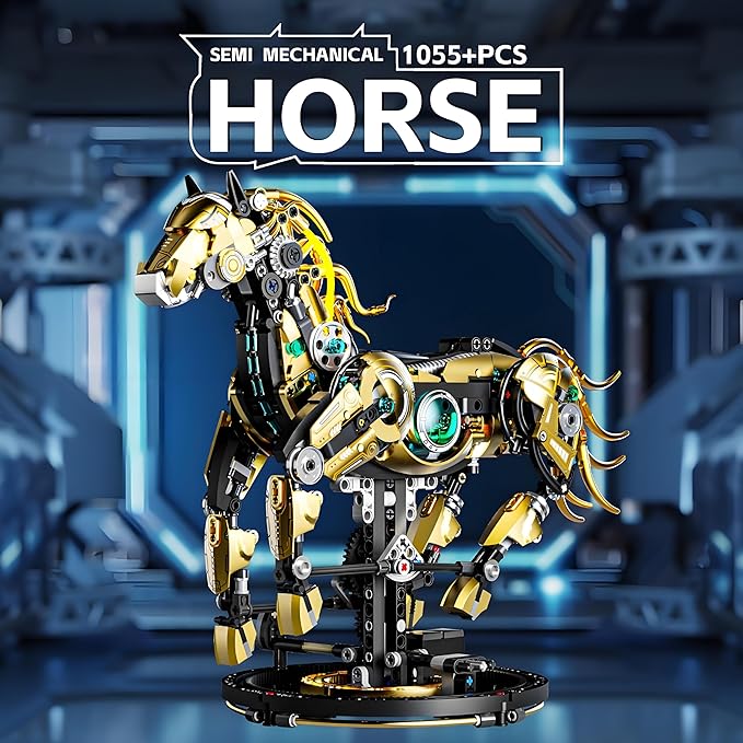 Mechanical Horse Building Block Set Build &amp Pose with Movable Legs – Engaging DIY Model Kit for Kids and Teens