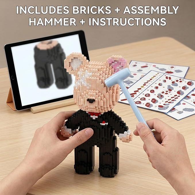 12.6 Groom Teddy Blocks Bear Building Bricks Set - Challenging DIY Micro Blocks for Adults Ages 14+ Collectible Home Decor for Office Bookshelf - Screen-Free Keep Busy Relaxing Gifts