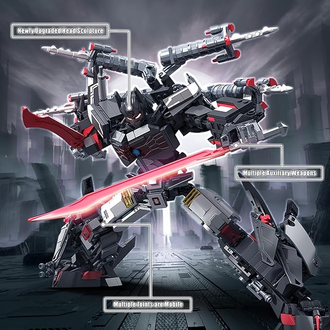 HIGH GODO Dark Defense Mech Robot Transforming Building Blocks Set for AdultsCity Warrior Justice Hero Soldier Mech Model Building Kit Cool Creative Robots Toys Gift for Teens 1013 Pieces