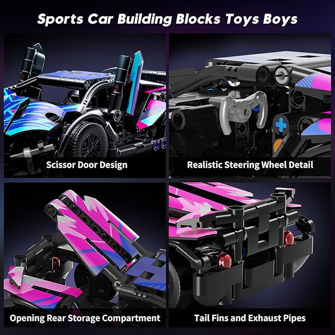 Sports Car Building Block Set for Boys &amp Adults 1:18 Cyberpunk Race Car Model Kit MOC Collectible Supercar Toy Birthday Gifts for Kids Boys Girls Teens Age 8-12 14+