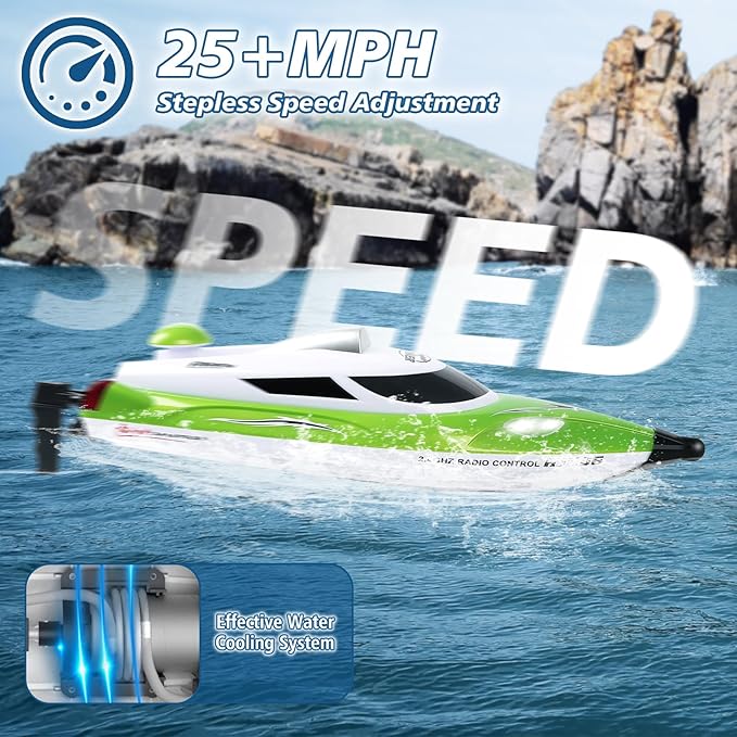 RC Boat-Remote Control Boat for Adults-High Speed 35+ KPH for Pool-Toys for Ages 8-13 (Green)