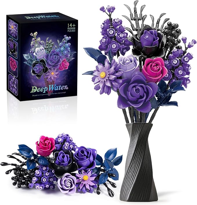 Gohero Purple Roses Building Blocks Set (822PCS) - Lego Compatible Flowers for Adults Gothic Home Decor for Women &amp Teen Girls Making It an Ideal Gift for Halloween Valentine's Day.