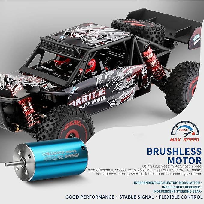 GoolRC WLtoys 124016 V2 RC Car 1:12 Scale Remote Control Car 4WD 75km/h High Speed Racing Truck 2.4GHz All Terrain Off Road RC Truck RTR with Brushless Motor and Metal Chassis for Adults
