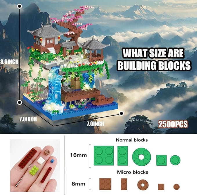 Beego Cherry Blossom Bonsai Tree Architecture Mini Building Kit Set Chinese Peach BlossomArchitecture Building Blocks with Light Japanese Sakura Tree House Gift for Adults Teen(2500PCS)