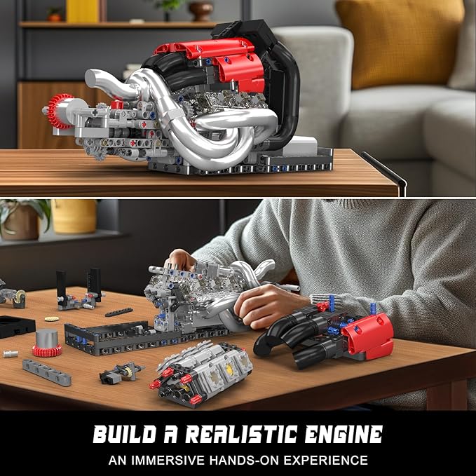 Mould King Racing Car Engine Model Kit 980+Pcs Motorized Mini Engine Kits That Runs Build Your Own Model Engine with Gearshift &amp Battery Building Blocks for Adults DIY Construction Engineering