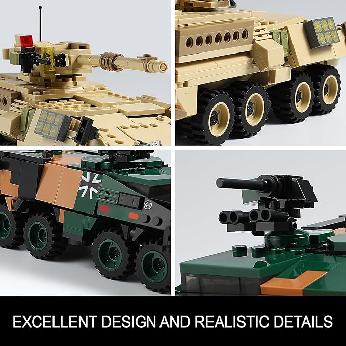 Boxer &amp Stryker Military Vehicles Building Sets Compatible with Lego Armored Tank Model Kit for Kids Great Army Toys for Boys Kids Teens Ages 8+