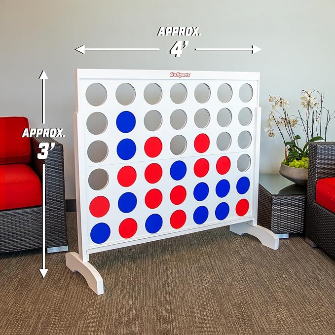 GoSports 4 Foot Width Giant Portable 4 in a Row Game Classic White Finish with Rules and Carry Bag