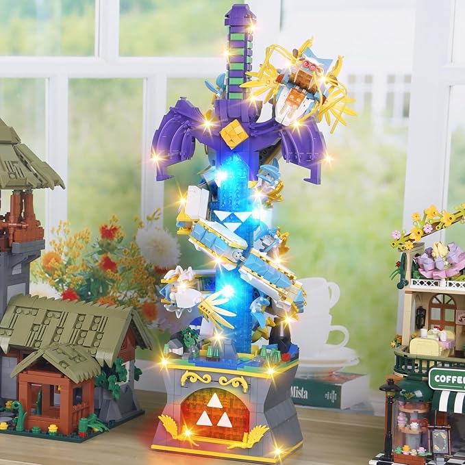 1433PCS The Master Dragon Swords Building Blocks Toys(Mini Bricks)A Unique Sword with Dragon Connection Base with Led LightingTOTK Decoration Display Gift for 14+