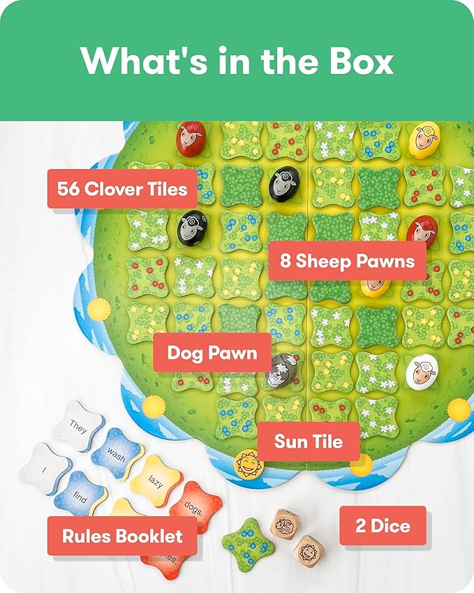 SimplyFun Clover Leap - Educational Vocabulary Game - Sentence Building for Kids Develop Sentence Structure &amp Vocabulary Skills Fun Learning Game for Families - 2-4 Players Ages 5 &amp Up