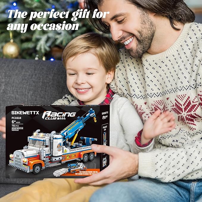 Tow Truck Building Kit 781 PCS Crane Semi and Trailer Car Transporter Construction Vehicles Building Blocks Set Rescue Cars Compatible with Lego Truck Gift for Boys Age 6-12 8-14 &amp Girls