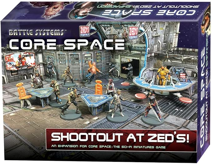Battle Systems Core Space Shootout at Zed’s Expansion Set - Miniatures - Board Game - Event Cards - Modular 3D Terrain - Wargaming BSGCSE001