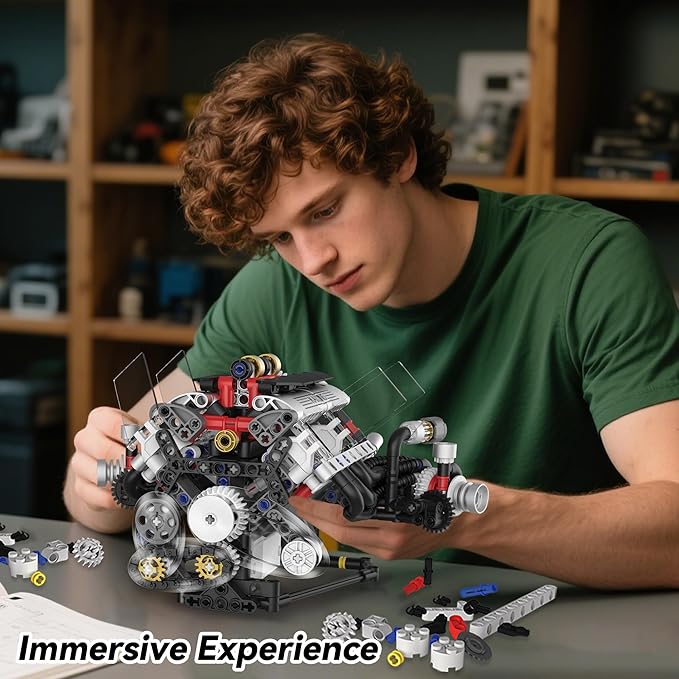 V8 Engine Building Set Mini Model Kit That Runs Technic with APP Control Motor &amp Light Collectible Engineering for Adults Boys 14+