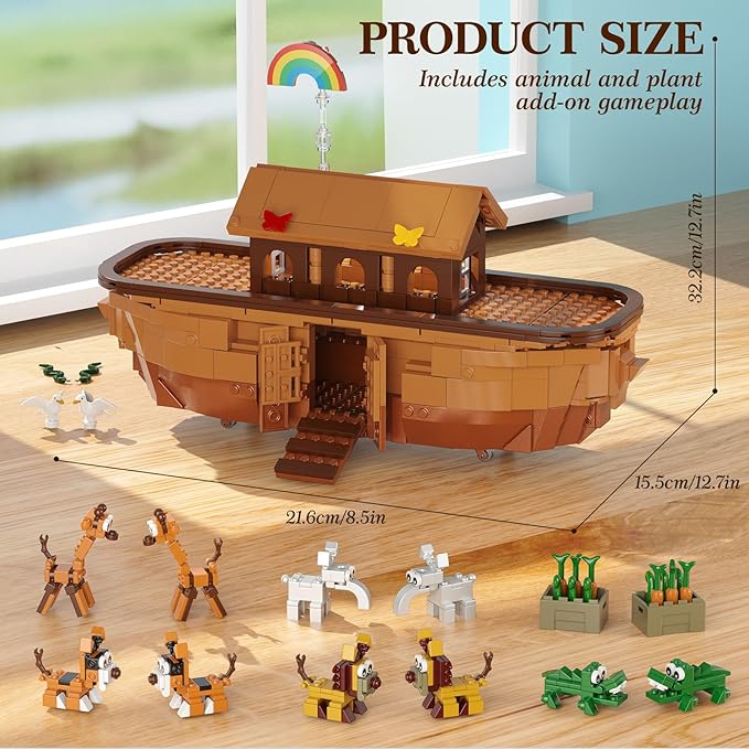 Noah's Ark Building Blocks Set - 845 PCS Deluxe Bible Story Model Kit for Adults Boys &amp Girls Interactive Religious Construction Toy Ideal Christian Gift for Birthday Baptism &amp Easter