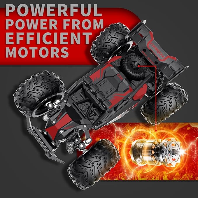Carox Remote Control Car 2.4GHz 25KM/H High Speed RC Car 1:18 Off-Road Monster Truck with LED Lights and 1800mAh Rechargeable Battery – Ideal Gift for Boys 6+