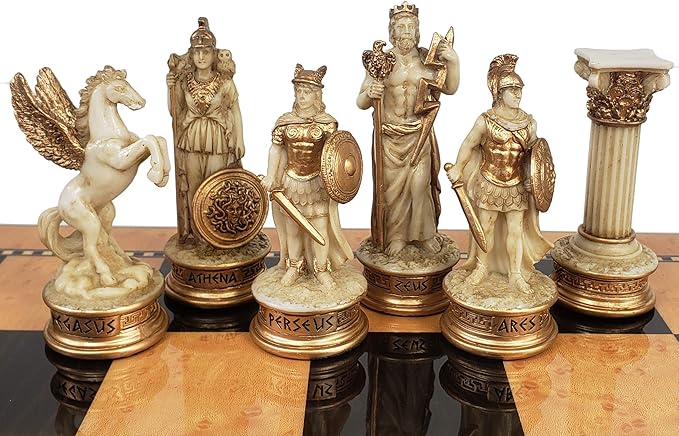 Greek Mythology Olympus Gods Zeus vs Poseidon Set of Chess Men Pieces Antique White - NO Board