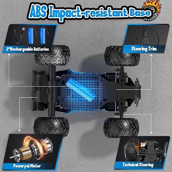 Remote Control Car All Terrain Remote Control Truck for Boy 2.4GHz Rc Car with Bodylight and Two Rechargeable Batteries 20KM/H Monster Truck Toys