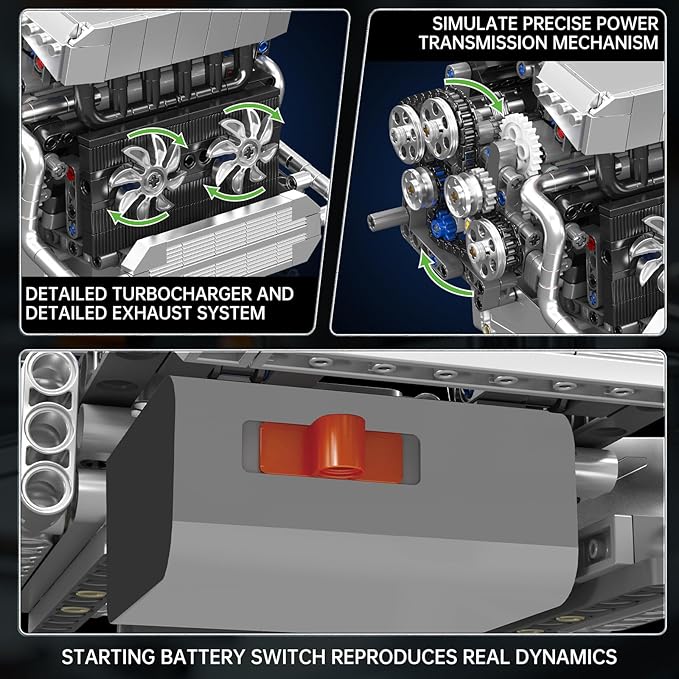 Mould King 10213 Car Engine Building Sets Intelligent Chip Drive Engine Model Kit That Runs Build Your Own STEM V8 Engine Model Toys for Adults Collections Home or Office Décor (744+ PCS)