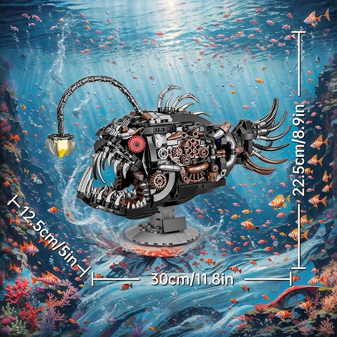 Mechanical Lantern Fish Building SetSea Animal Building Block ToyHome Decor Gift for for Adults and Kids 1038PCS ﻿