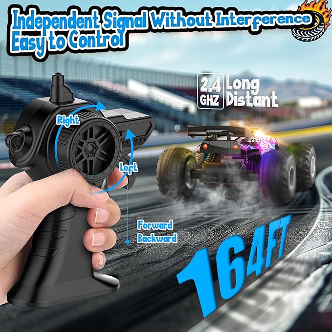 Remote Control Car All Terrain Remote Control Truck for Boy 2.4GHz Rc Car with Bodylight and Two Rechargeable Batteries 20KM/H Monster Truck Toys