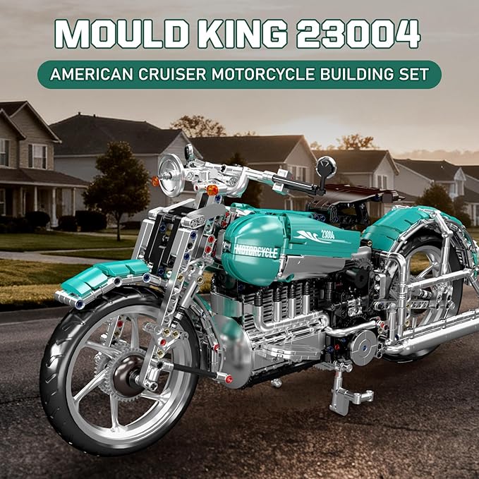 Mould King 23004 American Cruiser Motorcycle Building Set MOC Classic Motorbike Model Kit for Display Collectible Gift for Adult Teen(1971 Pcs)