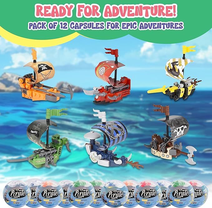 Forest &amp Twelfth Building Block Pirate Ship Toy Set Toy Building Sets for Boys and Girls Fun Build a Boat Set to Promote Creative Thinking Great as Pirate Party Favors Birthday Gifts (Set of 12