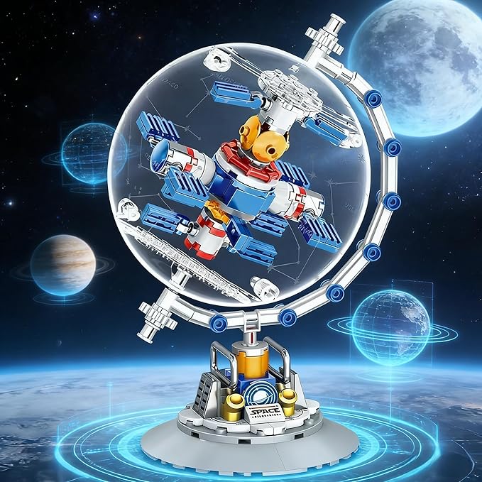 Space Station Constellation Globe Building Set with Light Build and Display Model for AdultsHome and Office DecorAviation Enthusiasts Gifts