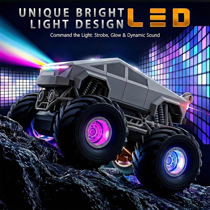 BEZGAR Cyber Truck Toy - 2.4GHz 1:20 4WD Remote Control Car for Boys 8-12 with Colorful Lights 360° Rotation - RC Car Toy for Boys Girls Age 6 7 8 9 10 Years Old Birthday Gifts(Gray)