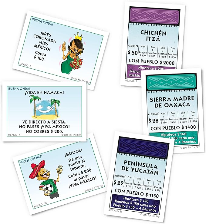 Late for The Sky Mexico-Opoly Spanish-Language Board Game – Family Strategy for 2-6 Players Ages 8+ Mexico Culture Theme with Paper Money Tokens Ranchos &amp Pueblos