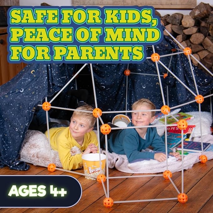 KiddyPlay Mega Forts - 130 Piece Fort Building Kit For Kids - Glow in the Dark DIY Fort Making Kit - Build a Fort Building Kit - STEM Building Toys For Kids