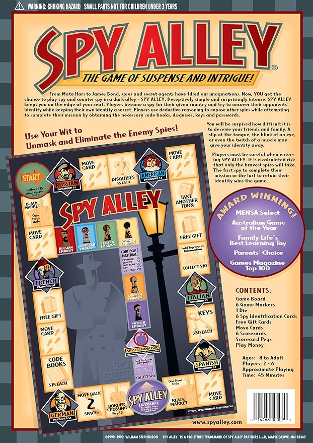 Spy Alley - Mensa Award-Winning Strategy Game - Social Deduction &amp Bluffing Board Game - Family Game Night Fun - Ages 8+ for 2-6 Players