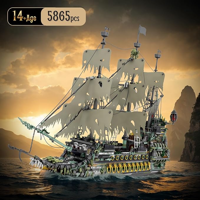 NUTCRACKER Pirate Ship Building Blocks Set Ghost Ship Flying Dutchman Large MOC Pirate Ship Construction Model Sailing Boat Toy Building Set Christmas Birthday Gift for Adult 14+ (5865 Pieces)