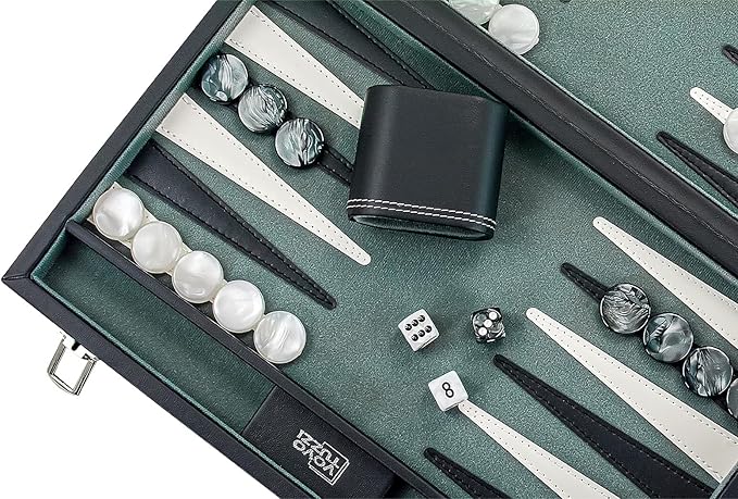 Backgammon Sets for Adults 15 Inches Backgammon Board Games for Adults Leather Backgammon Sets for Family &amp Travel Checkerboard Design Grey and Black