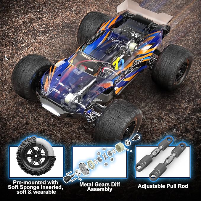 HYPER GO H16DR 1:16 Scale Ready to Run Fast Remote Control Car High Speed Jump RC Monster Truck Off Road RC Cars 4WD All Terrain RTR RC Truck with 2 LiPo Batteries for Boys and Adults