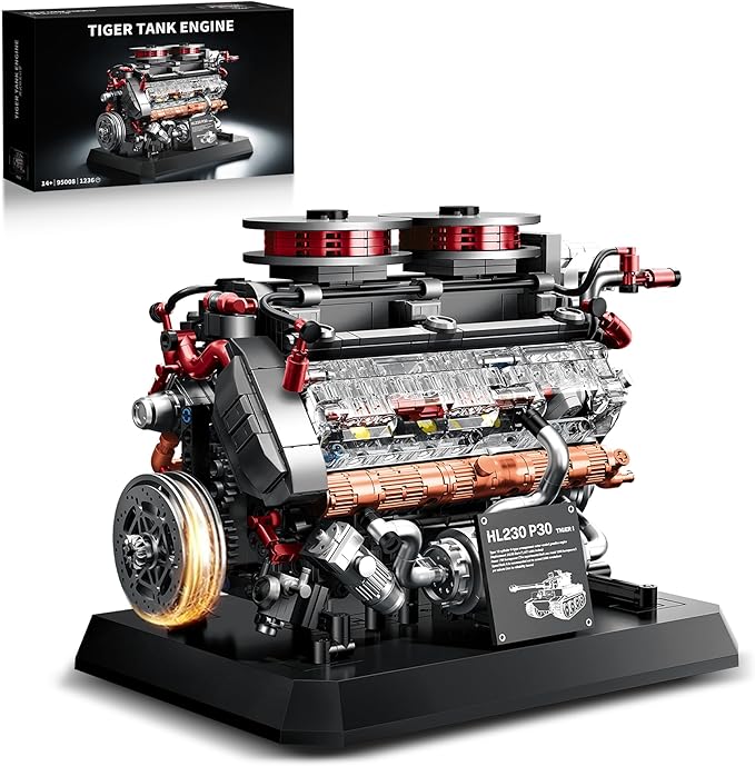 V12 Engine Model Kit Building Set for Tiger Tank Mini Mechanical Engineering Technic Collectible for Adults Teens Boys 14+ 1236PCS
