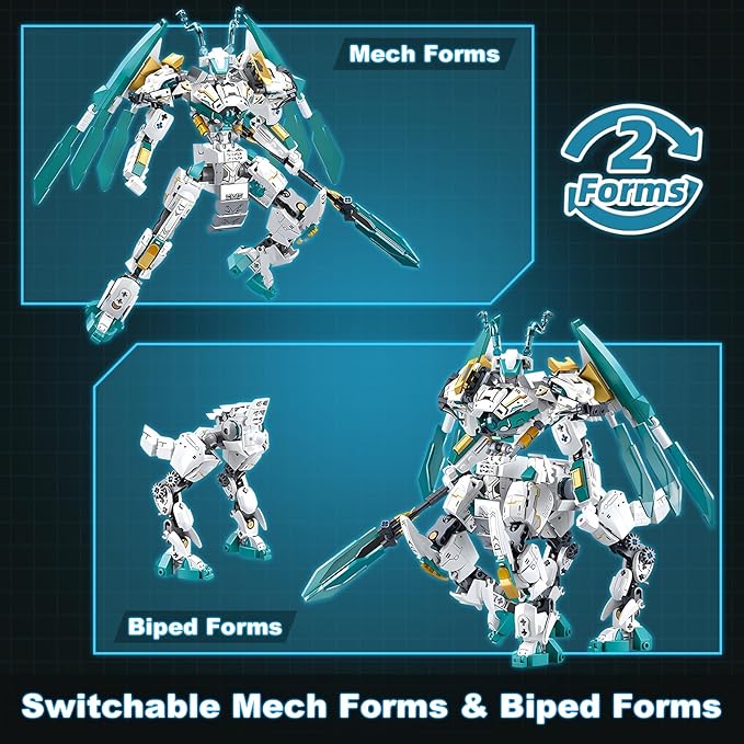 HIGH GODO Dragon Transforming Mech Building Blocks Set 2 in 1 Warrior City Action Robot Model Building Kit 731 Pieces Cool Rider Mech Toys Gift for Adults and Teens 14+