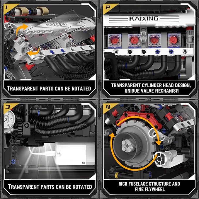 V8 Engine Building Blocks Set APP Controlled Combustion Model Kit with Rechargeable Motor Physical Science Experiment Toy for Adults (664 PCS)