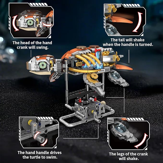 Mechanical Turtle Building Set with Lights Rotatable Link Components &amp Display Stand STEM Building Set for Boys and Girls 8-14 Home Office Decor for Adults Mechanical Enthusiasts（659PCS）