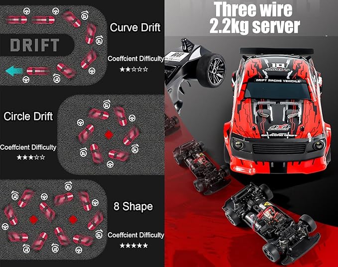 RC Drift Car with Gyro 1/14 Hobby RC Car Off Road Fast Remote Control Truck Drifting 4WD High Speed 40 KM/H with 390 Motor Gyroscope Proportional Control Metal Chassis Ball Bearing