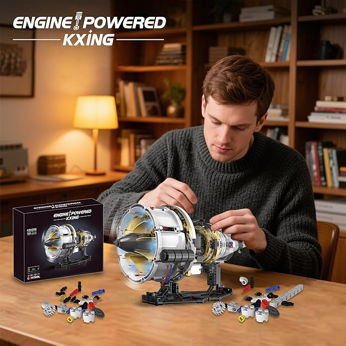 BrixVibe Aircraft Engine Building Set That Works Mini Turbojet Model Kit Technic with APP Control Light &amp Motor Collectible Mechanical Engineering for Boys 14+ Adults