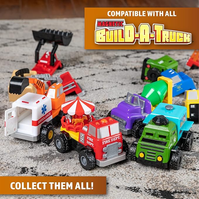 POPULAR PLAYTHINGS Magnetic Build-A-Truck Set Construction Vehicle Toys for Toddlers Play Gifts for Boys Ages 2 &amp Up - 5 Pieces