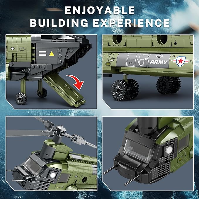 Reobrix CH-47 Helicopter Building Set Military Helicopter Toy Aircraft Model Kit Home Office Display or Collectible Ideal Airplane Toy Gifts for Adults Boys Kids 33031