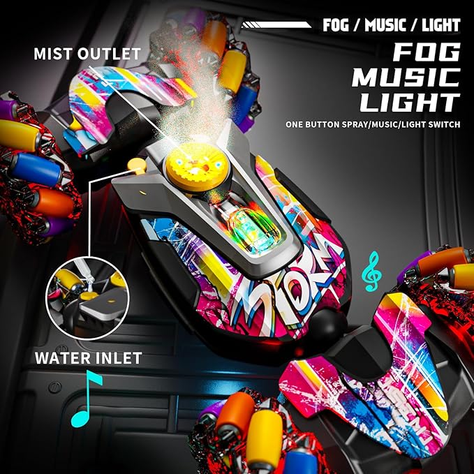 Gesture Sensing RC Stunt CarRemote Control Car Toys for Ages 5-7-13with Lights Music Spray4WD 360° Spins All Terrains Kids Toys RC Cars3-6 Year Old Boy Birthday Gift &amp 3-12 Best Gift for Kids