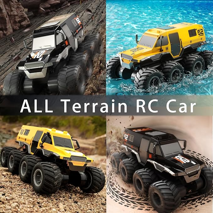 1:12 Large Amphibious Remote Control Car Monster Truck - 8WD All Terrain Waterproof RC Toy for Kids 7.4V High-Speed Remote Control Car for Boys Girls Ages 6-12 Perfect Birthday Gifts -Black