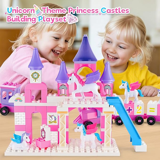 Classic Building Blocks for Toddlers - Compatible with Major Brands Unicorn Theme Princess Castle &amp Number Trains Classic Bricks Creative Educational Buildable Kits for Girls Boys Ages 3 4 5