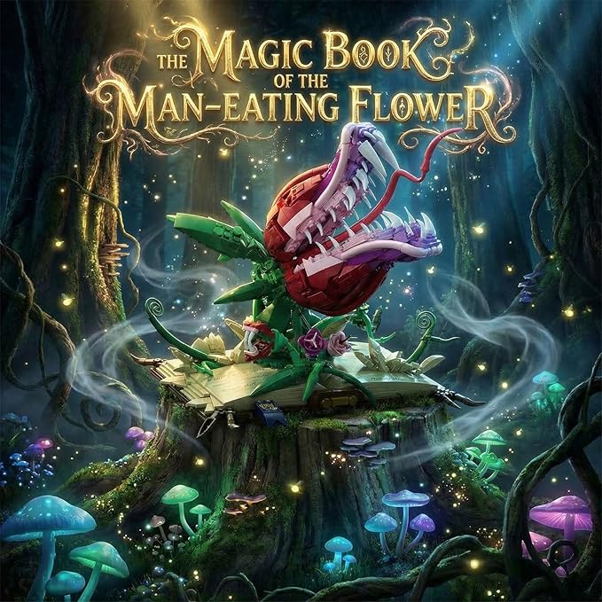Ancient Magic Book &amp Cannibal Flower Building Set Fantasy Monster Plant Model Kit for Adults Articulated Venus Flytrap on Spellbook Gothic Home Decor Gift