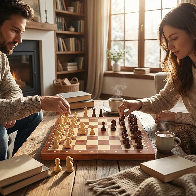 15-Inch Deluxe Chess Set – Foldable Tournament Board with Storage Box &amp 2 Extra Queens – for Adults Beginners &amp Chess Lovers